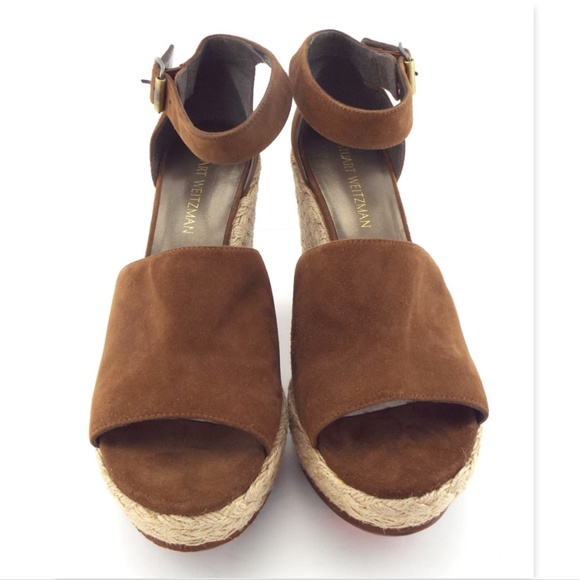 New Stuart Weitzman Saddle Brown Suede Espadrille Wedge Heel Sandals 10.5 - Picture 4 of 8